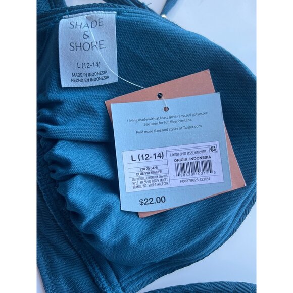 Shade & Shore Womens Triangle Bikini Top Size L (12-14) Blue Textured Swimwear - Picture 5 of 7